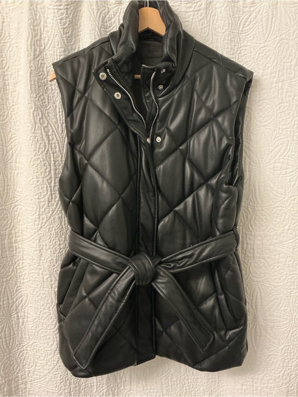 Blank NYC Black Quilted Faux Leather Belted Vest